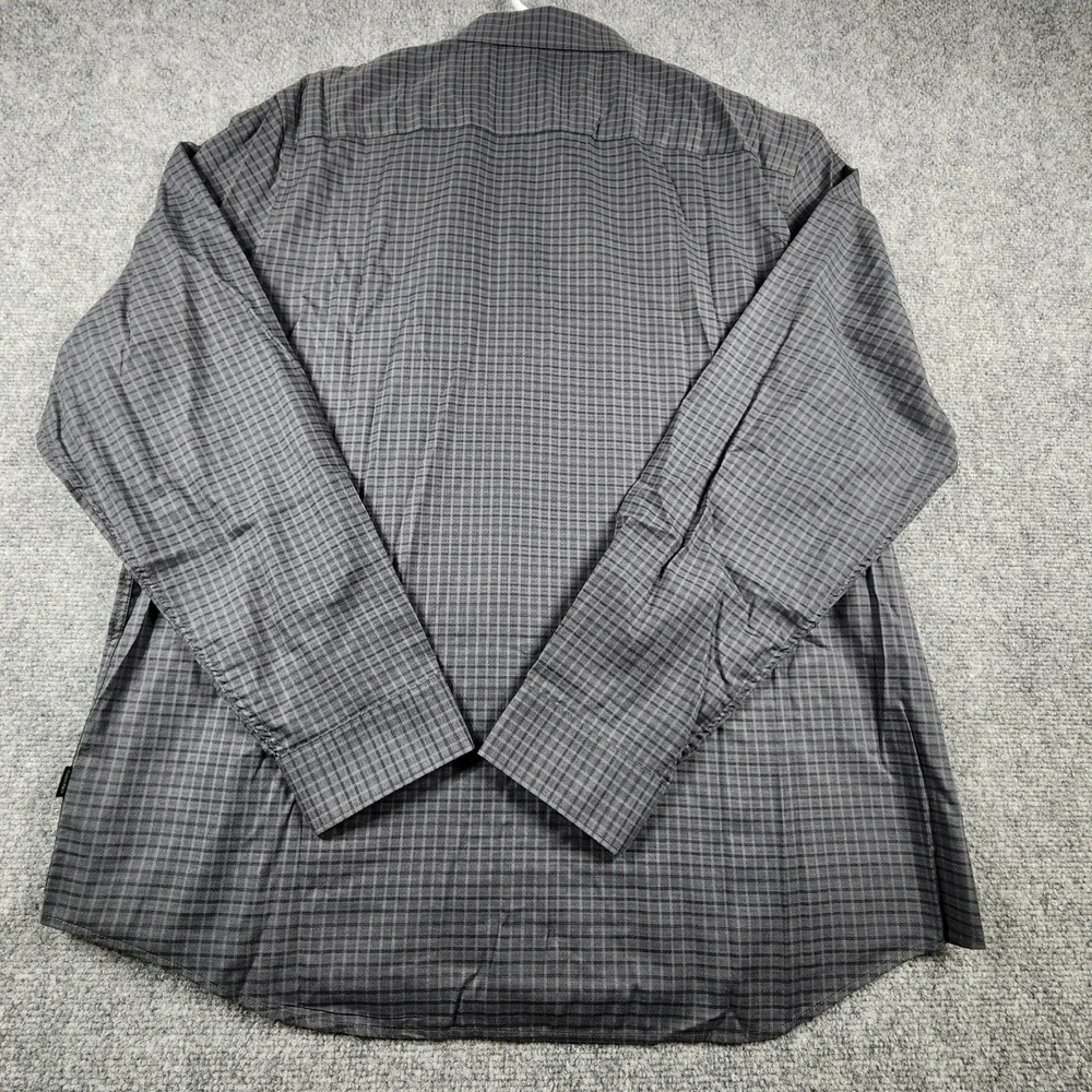 Calvin Klein Mens XL Grey Black Check Cotton Long Sleeve Button Down Shirt - Picture 7 of 7